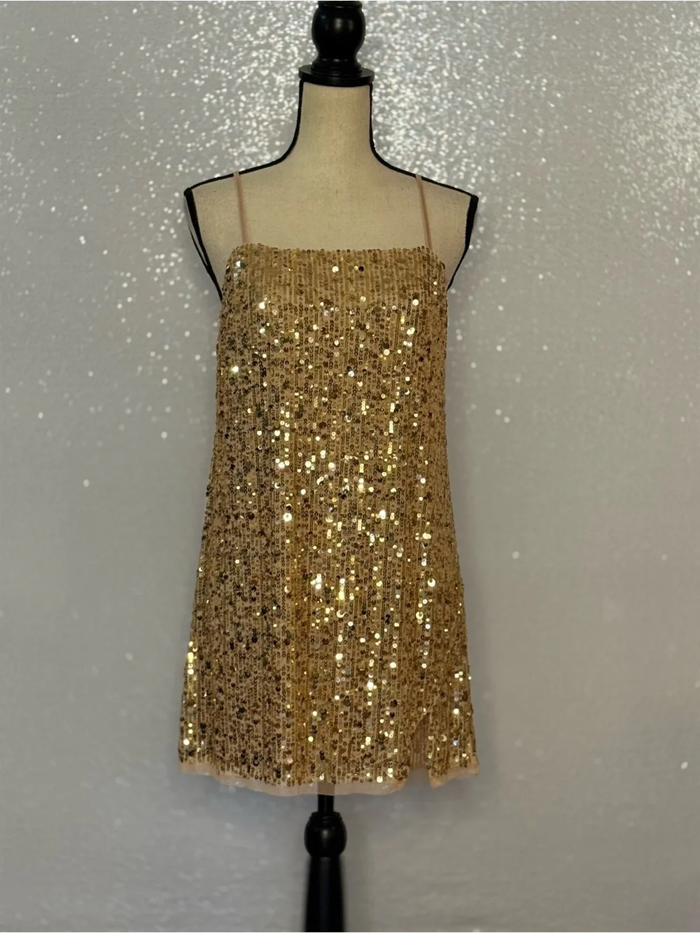 Free People Intimately Midnight Kiss Gold Sequin Mini Dress NWT Size M